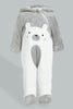 Redtag-Grey-Bear-Fluffy-Padded-Pram-Suit-Coats-Baby-0 to 12 Months