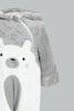 Redtag-Grey-Bear-Fluffy-Padded-Pram-Suit-Coats-Baby-0 to 12 Months