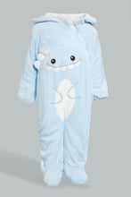 Load image into Gallery viewer, Redtag-Blue-Baby-Shark-Fluffy-Padded-Pram-Suit-Coats-Baby-0 to 12 Months
