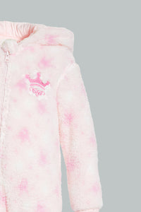 Redtag-Pink-Crown--Hooded-Fluffy-Coat-Coats-Baby-0 to 12 Months