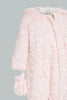 Redtag-Pink-Fur-Paded-Pramsuit-With-Mittens-Coats-Baby-0 to 12 Months