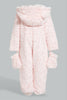 Redtag-Pink-Fur-Paded-Pramsuit-With-Mittens-Coats-Baby-0 to 12 Months