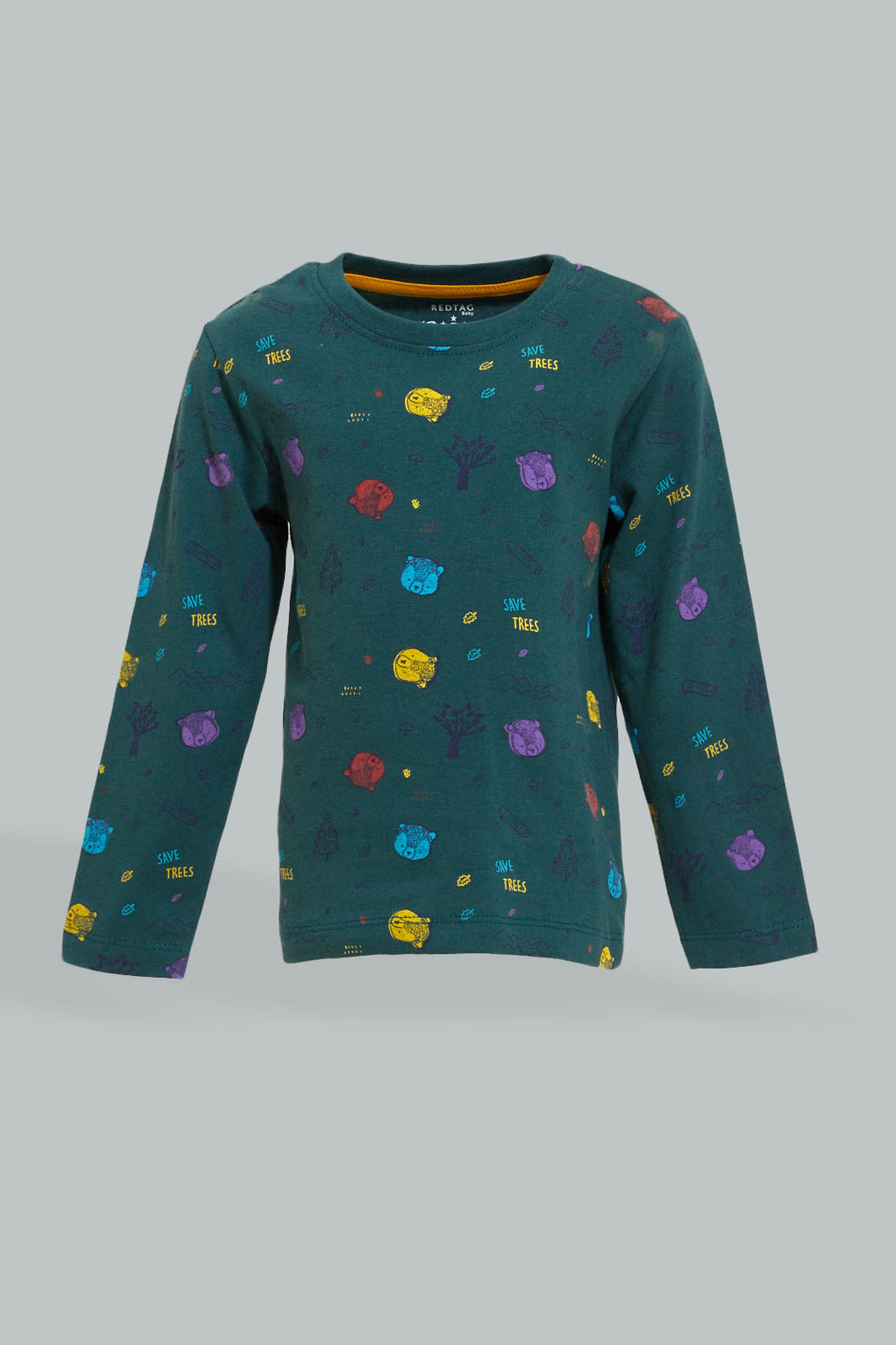 Redtag-Grey-Melange-Music-Printed-Long-Sleeve-Tshirt-Long-Sleeves-Infant-Boys-3 to 24 Months