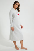 Load image into Gallery viewer, Redtag-Grey-Melange-Placement-Printed-Nightgown-With-Hoodie-Nightgowns-Women&#39;s-
