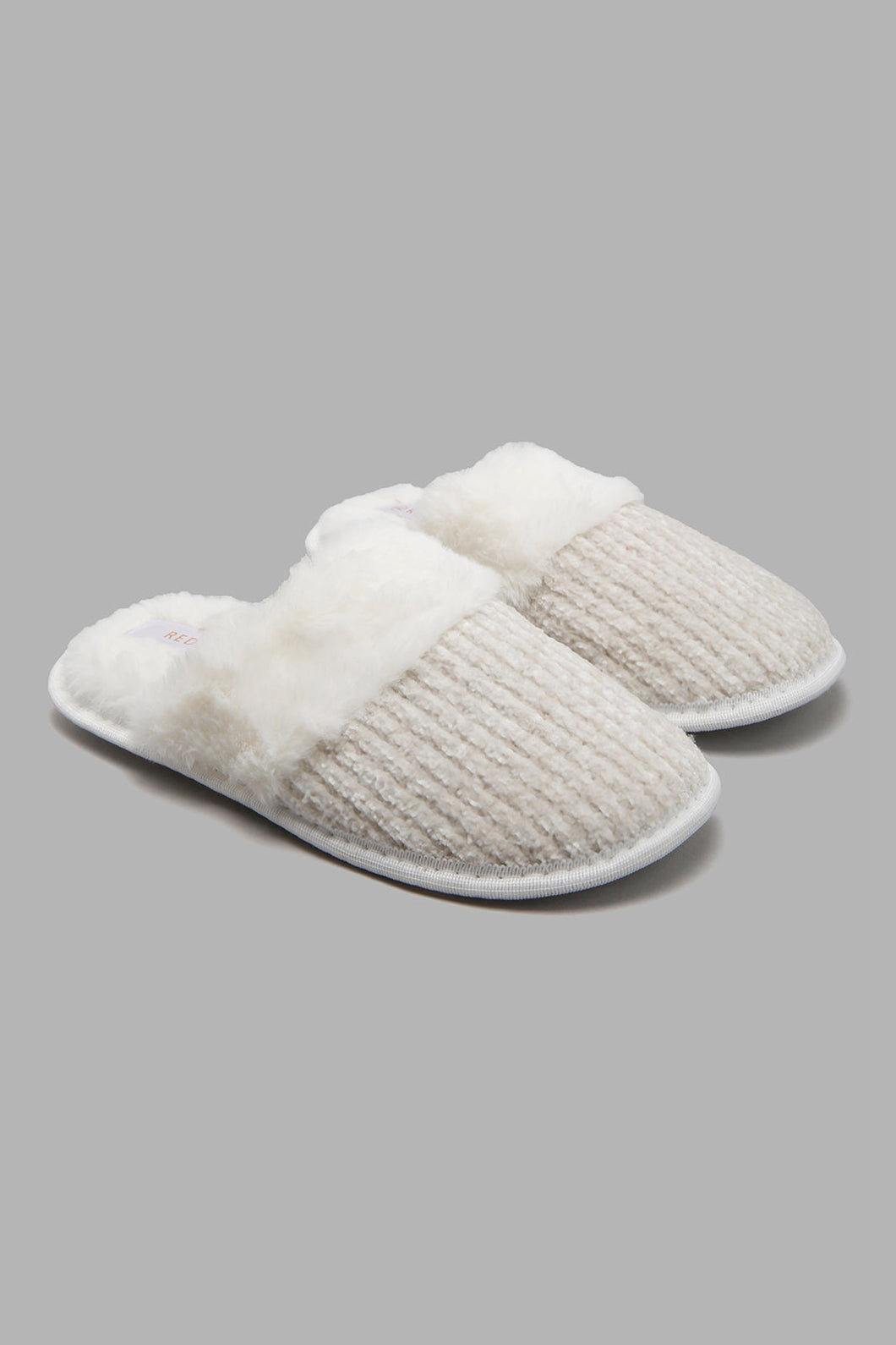 Redtag-Ivory-Chenille-Slipper-With-Fur-Trim-Slippers-Women's-