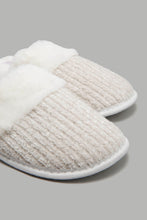 Load image into Gallery viewer, Redtag-Ivory-Chenille-Slipper-With-Fur-Trim-Slippers-Women&#39;s-
