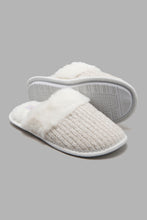 Load image into Gallery viewer, Redtag-Ivory-Chenille-Slipper-With-Fur-Trim-Slippers-Women&#39;s-
