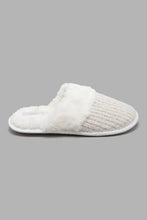 Load image into Gallery viewer, Redtag-Ivory-Chenille-Slipper-With-Fur-Trim-Slippers-Women&#39;s-
