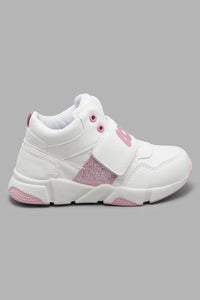 Redtag-White-Glitter-Trim-High-Top-Sneaker-Character,-Colour:White,-Filter:Girls-Footwear-(3-to-5-Yrs),-GIR-Trainers,-New-In,-New-In-GIR-FOO,-Non-Sale,-W21B-Girls-3 to 5 Years