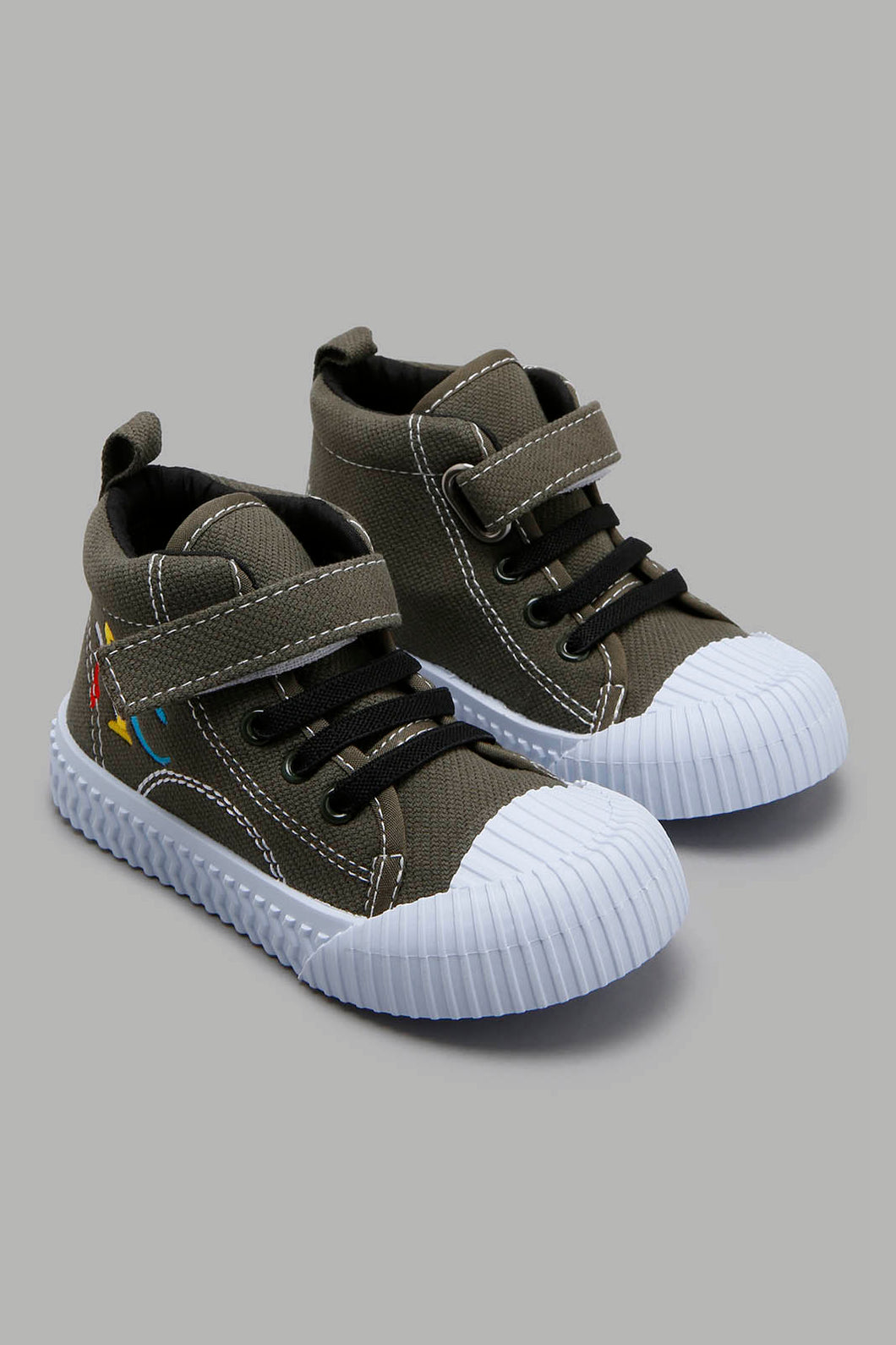 Redtag-Dark-Grey-Slogan-Pump-Colour:Dark-Grey,-Filter:Boys-Footwear-(1-to-3-Yrs),-INB-Trainers,-New-In,-New-In-INB-FOO,-Non-Sale,-W21B-Infant-Boys-1 to 3 Years