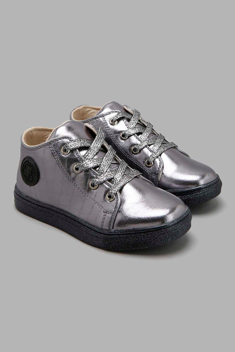 Redtag-Mid-Grey-Metallic-High-Top-Sneaker-Sneakers-Girls-3 to 5 Years