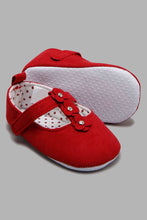 Load image into Gallery viewer, Redtag-Red-Pram-Shoe-With-Floral-Trim-Pumps-Baby-0 to 18 Months
