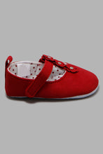 Load image into Gallery viewer, Redtag-Red-Pram-Shoe-With-Floral-Trim-Pumps-Baby-0 to 18 Months
