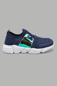 Redtag-Navy-Glitter-Knit-Sneaker-Character,-Colour:Navy,-Filter:Girls-Footwear-(5-to-14-Yrs),-GSR-Trainers,-New-In,-New-In-GSR-FOO,-Non-Sale,-W21B-Senior-Girls-5 to 14 Years