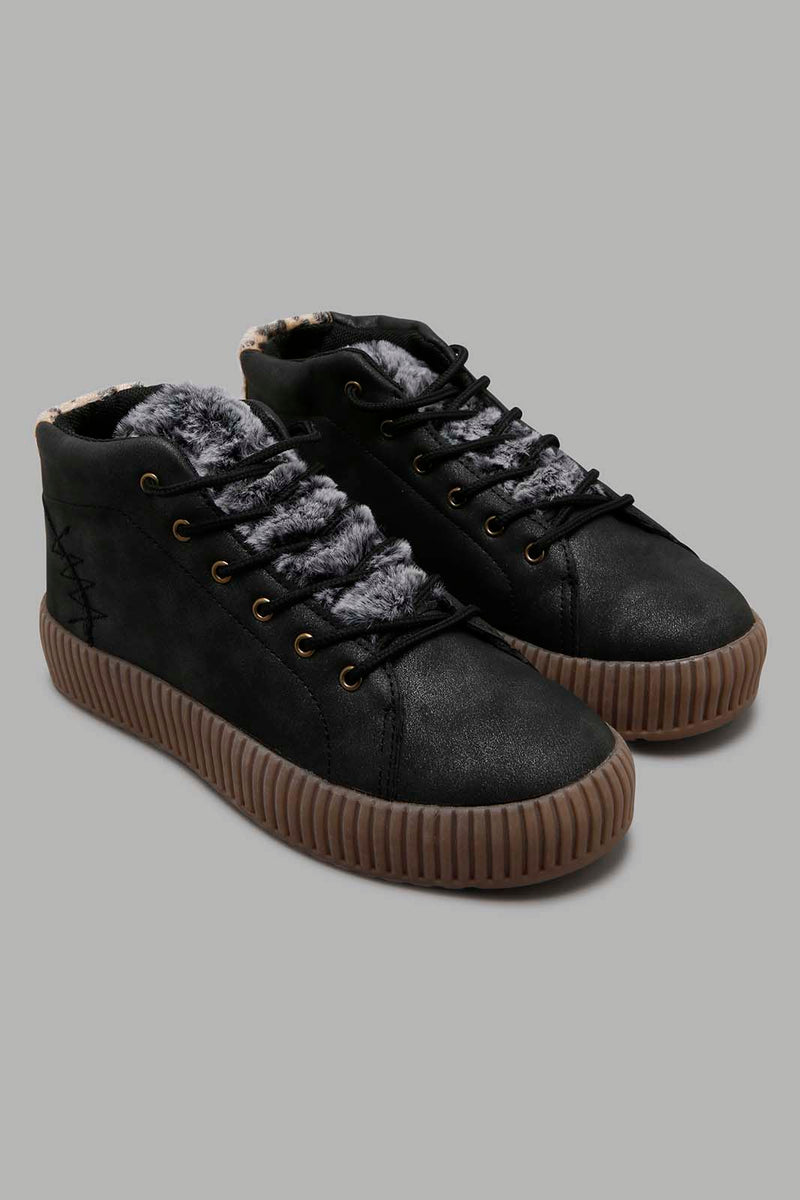 Redtag-Dark-Grey-Faux-Fur-High-Top-Sneaker-Character,-Colour:Mid-Grey,-Filter:Girls-Footwear-(5-to-14-Yrs),-GSR-Trainers,-New-In,-New-In-GSR-FOO,-Non-Sale,-W21B-Senior-Girls-5 to 14 Years