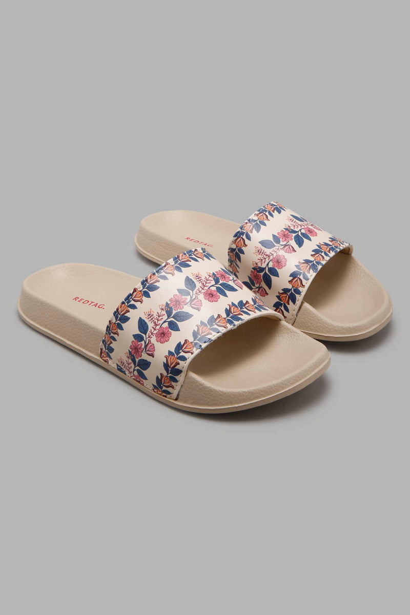 Redtag-Taupe-Floral-Print-Slide`-Flip-Flops-Women's-