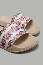 Load image into Gallery viewer, Redtag-Taupe-Floral-Print-Slide`-Flip-Flops-Women&#39;s-
