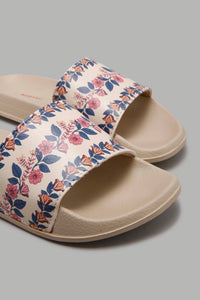 Redtag-Taupe-Floral-Print-Slide`-Flip-Flops-Women's-