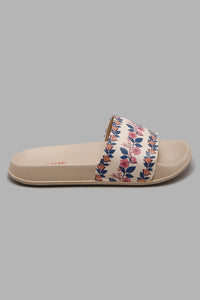 Redtag-Taupe-Floral-Print-Slide`-Flip-Flops-Women's-