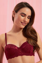 Load image into Gallery viewer, Maroon And Cream Padded Balconette Bra Set (2 Piece)
