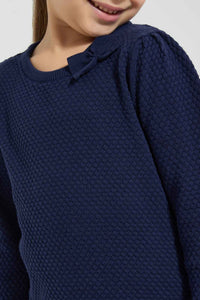 Redtag-Navy-Bow-Applique-Pullover-Colour:Navy,-Filter:Girls-(2-to-8-Yrs),-Girls-Pullovers,-New-In,-New-In-GIR,-Non-Sale,-Section:Kidswear,-TBL,-W21B-Girls-2 to 8 Years