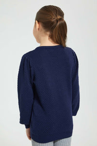 Redtag-Navy-Bow-Applique-Pullover-Colour:Navy,-Filter:Girls-(2-to-8-Yrs),-Girls-Pullovers,-New-In,-New-In-GIR,-Non-Sale,-Section:Kidswear,-TBL,-W21B-Girls-2 to 8 Years