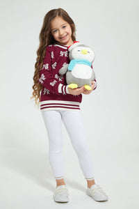 Redtag-Burgandy-Bow-Jacquard-Pullover-Colour:Burgundy,-Filter:Girls-(2-to-8-Yrs),-Girls-Pullovers,-New-In,-New-In-GIR,-Non-Sale,-Section:Kidswear,-TBL,-W21B-Girls-2 to 8 Years