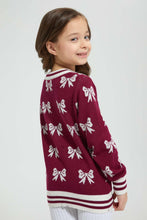 Load image into Gallery viewer, Redtag-Burgandy-Bow-Jacquard-Pullover-Colour:Burgundy,-Filter:Girls-(2-to-8-Yrs),-Girls-Pullovers,-New-In,-New-In-GIR,-Non-Sale,-Section:Kidswear,-TBL,-W21B-Girls-2 to 8 Years
