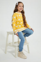 Load image into Gallery viewer, Redtag-Mustard-Heart-Jacquard-Pullover-Colour:Mustard,-Filter:Girls-(2-to-8-Yrs),-Girls-Pullovers,-New-In,-New-In-GIR,-Non-Sale,-Section:Kidswear,-TBL,-W21B-Girls-2 to 8 Years
