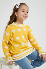 Load image into Gallery viewer, Redtag-Mustard-Heart-Jacquard-Pullover-Colour:Mustard,-Filter:Girls-(2-to-8-Yrs),-Girls-Pullovers,-New-In,-New-In-GIR,-Non-Sale,-Section:Kidswear,-TBL,-W21B-Girls-2 to 8 Years
