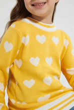 Load image into Gallery viewer, Redtag-Mustard-Heart-Jacquard-Pullover-Colour:Mustard,-Filter:Girls-(2-to-8-Yrs),-Girls-Pullovers,-New-In,-New-In-GIR,-Non-Sale,-Section:Kidswear,-TBL,-W21B-Girls-2 to 8 Years
