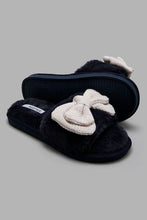 Load image into Gallery viewer, Redtag-Navy-Bow-Trim-Slipper-Character,-Colour:Navy,-Filter:Women&#39;s-Footwear,-New-In,-New-In-Women-FOO,-Non-Sale,-W21B,-Women-Slippers-Women&#39;s-
