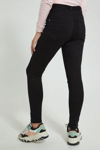 Redtag-Black-Paperbagwaist-Jegging-With-Belt-Jeggings-Senior-Girls-9 to 14 Years