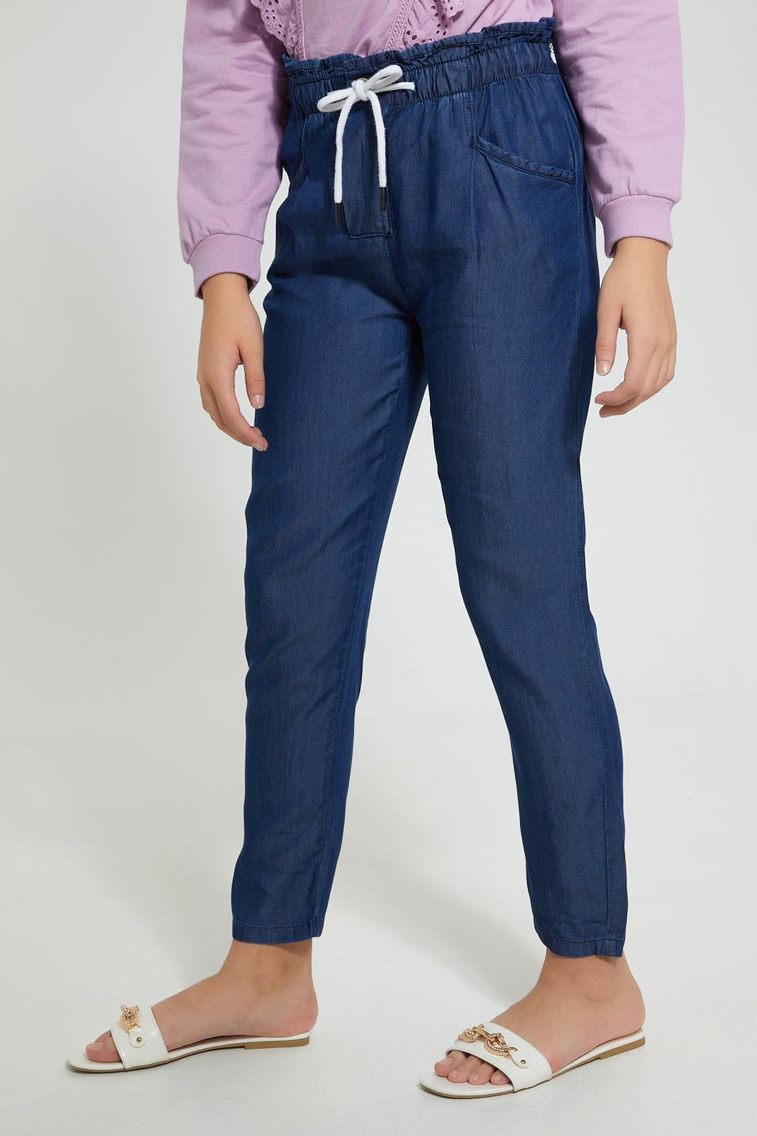 Redtag-Dk-Wash-Paperbagwaist-Jogger-Jeggings-Senior-Girls-9 to 14 Years