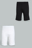 Redtag-Black/White-2Pcs-Pack-Cycling-Leggings-Leggings-Senior-Girls-9 to 14 Years