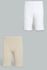 Redtag-White/Beige-2Pcs-Pack-Cycling-Leggings-Leggings-Senior-Girls-9 to 14 Years