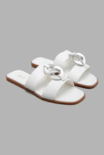 Load image into Gallery viewer, Redtag-White-Mule-With-Silver-Chain-Trim-Character,-Colour:White,-Filter:Women&#39;s-Footwear,-New-In,-New-In-Women-FOO,-Non-Sale,-W21B,-Women-Casual-Sandals-Women&#39;s-
