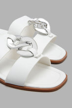 Load image into Gallery viewer, Redtag-White-Mule-With-Silver-Chain-Trim-Character,-Colour:White,-Filter:Women&#39;s-Footwear,-New-In,-New-In-Women-FOO,-Non-Sale,-W21B,-Women-Casual-Sandals-Women&#39;s-
