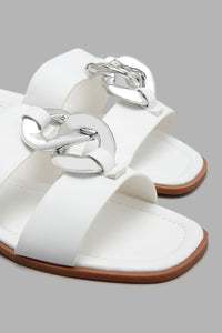 Redtag-White-Mule-With-Silver-Chain-Trim-Character,-Colour:White,-Filter:Women's-Footwear,-New-In,-New-In-Women-FOO,-Non-Sale,-W21B,-Women-Casual-Sandals-Women's-