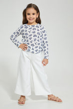 Load image into Gallery viewer, Redtag-Navy-Printed-Floral-Drop-Needle-T-Shirt-Long-Sleeves-Girls-2 to 8 Years
