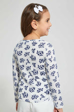 Load image into Gallery viewer, Redtag-Navy-Printed-Floral-Drop-Needle-T-Shirt-Long-Sleeves-Girls-2 to 8 Years
