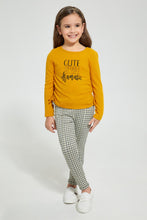 Load image into Gallery viewer, Redtag-Mustard-Solid-Drop-Needle-T-Shirt-Long-Sleeves-Girls-2 to 8 Years
