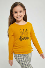 Load image into Gallery viewer, Redtag-Mustard-Solid-Drop-Needle-T-Shirt-Long-Sleeves-Girls-2 to 8 Years
