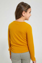 Load image into Gallery viewer, Redtag-Mustard-Solid-Drop-Needle-T-Shirt-Long-Sleeves-Girls-2 to 8 Years
