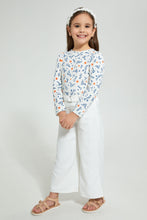 Load image into Gallery viewer, Redtag-Cream-Printed-Floral-Drop-Needle-T-Shirt-Long-Sleeves-Girls-2 to 8 Years
