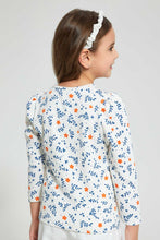 Load image into Gallery viewer, Redtag-Cream-Printed-Floral-Drop-Needle-T-Shirt-Long-Sleeves-Girls-2 to 8 Years
