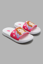 Load image into Gallery viewer, Redtag-White-Sofia-Slide-Character,-Colour:White,-Filter:Girls-Footwear-(3-to-5-Yrs),-GIR-Flip-Flops,-New-In,-New-In-GIR-FOO,-Non-Sale,-W21B-Girls-3 to 5 Years
