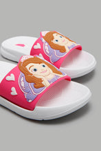 Load image into Gallery viewer, Redtag-White-Sofia-Slide-Character,-Colour:White,-Filter:Girls-Footwear-(3-to-5-Yrs),-GIR-Flip-Flops,-New-In,-New-In-GIR-FOO,-Non-Sale,-W21B-Girls-3 to 5 Years
