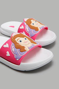 Redtag-White-Sofia-Slide-Character,-Colour:White,-Filter:Girls-Footwear-(3-to-5-Yrs),-GIR-Flip-Flops,-New-In,-New-In-GIR-FOO,-Non-Sale,-W21B-Girls-3 to 5 Years