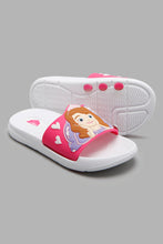 Load image into Gallery viewer, Redtag-White-Sofia-Slide-Character,-Colour:White,-Filter:Girls-Footwear-(3-to-5-Yrs),-GIR-Flip-Flops,-New-In,-New-In-GIR-FOO,-Non-Sale,-W21B-Girls-3 to 5 Years
